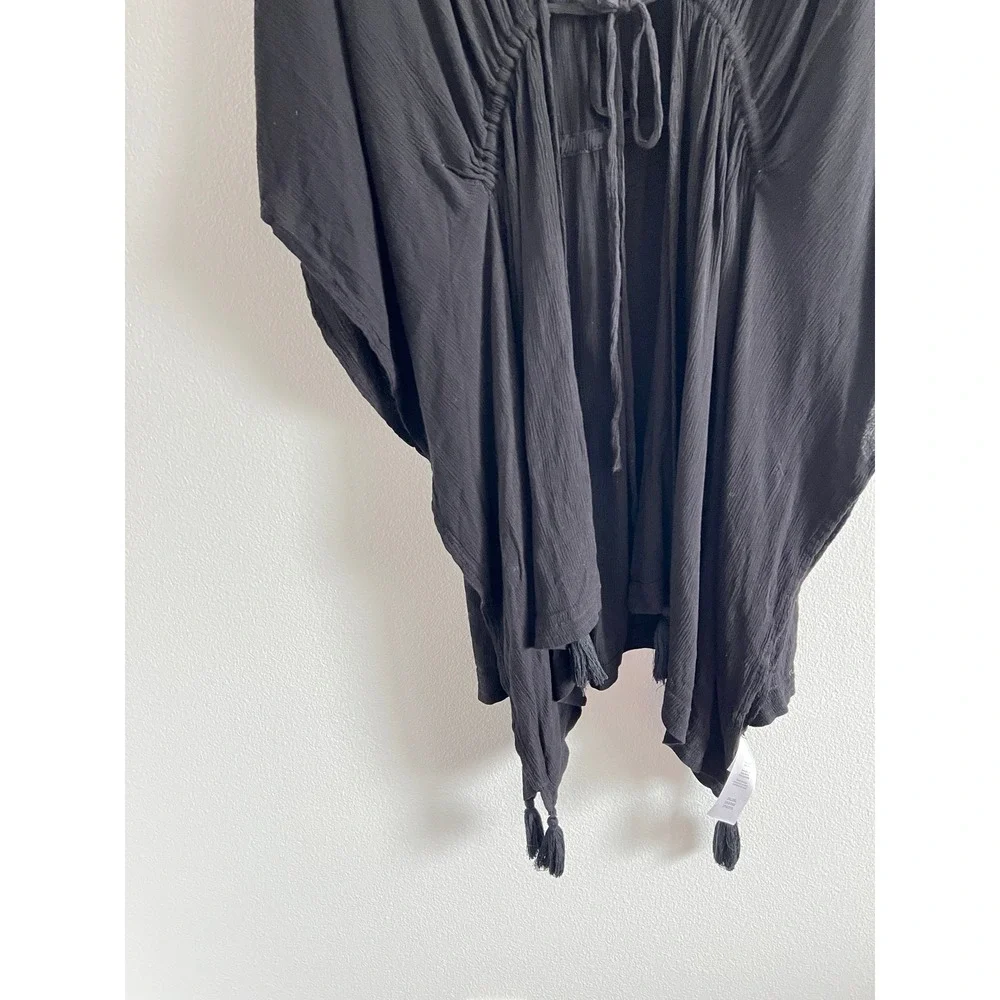 BCBG Paris Black Tassel Gauze Rayon Kimono Swim Cover Up 2/3XL Boho